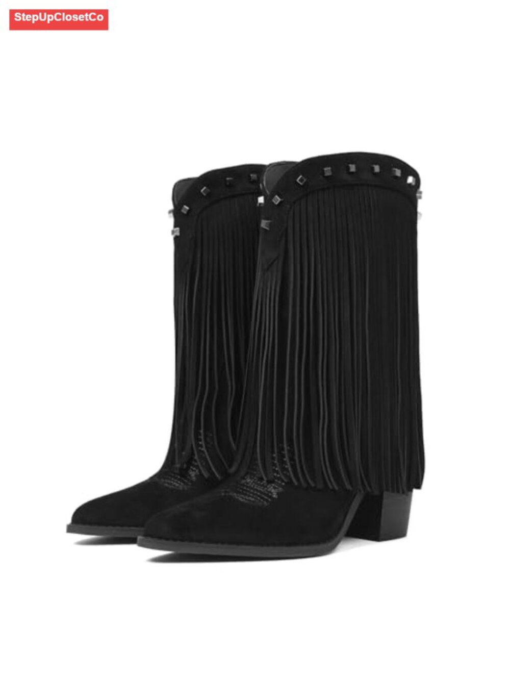 Fringe Cowboy Boots Women Faux Suede Mid Calf Western Boot
